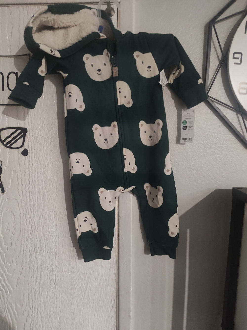 Carter's Dark Green Bear Print Hooded One-Piece